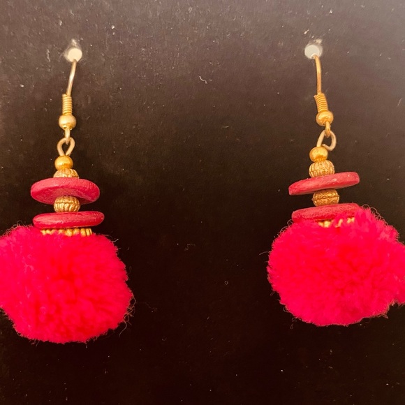 Elegant Red Pom Pom Earrings - Picture 1 of 4